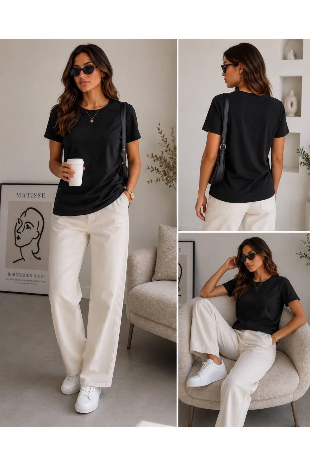 Siyah Oversize Basic Tişört Bisiklet Yaka