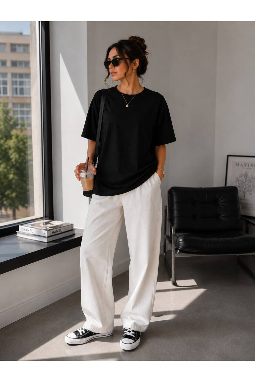 Siyah Oversize Basic Tişört Bisiklet Yaka