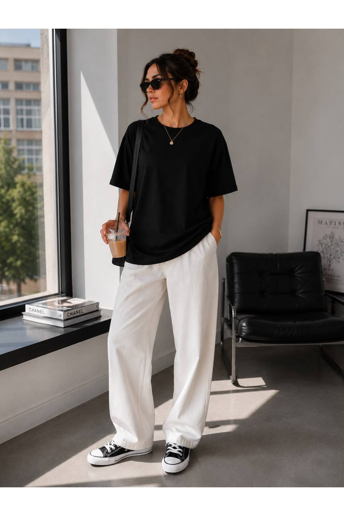 Siyah Oversize Basic Tişört Bisiklet Yaka