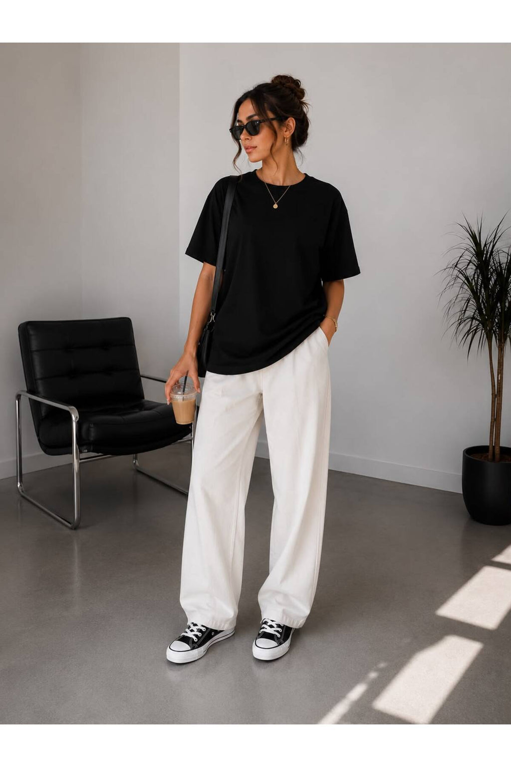 Siyah Oversize Basic Tişört Bisiklet Yaka