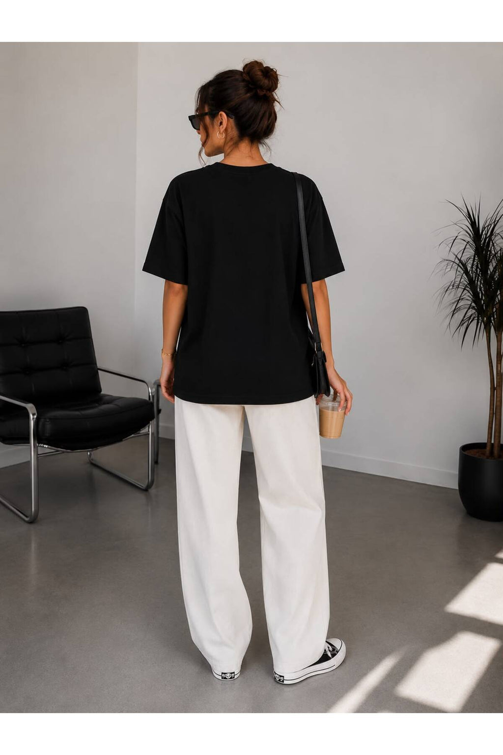 Siyah Oversize Basic Tişört Bisiklet Yaka