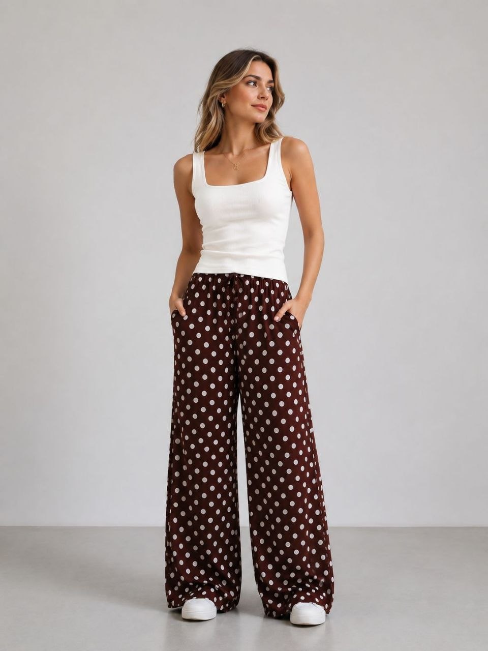Polka Dot Wide-Leg Trousers