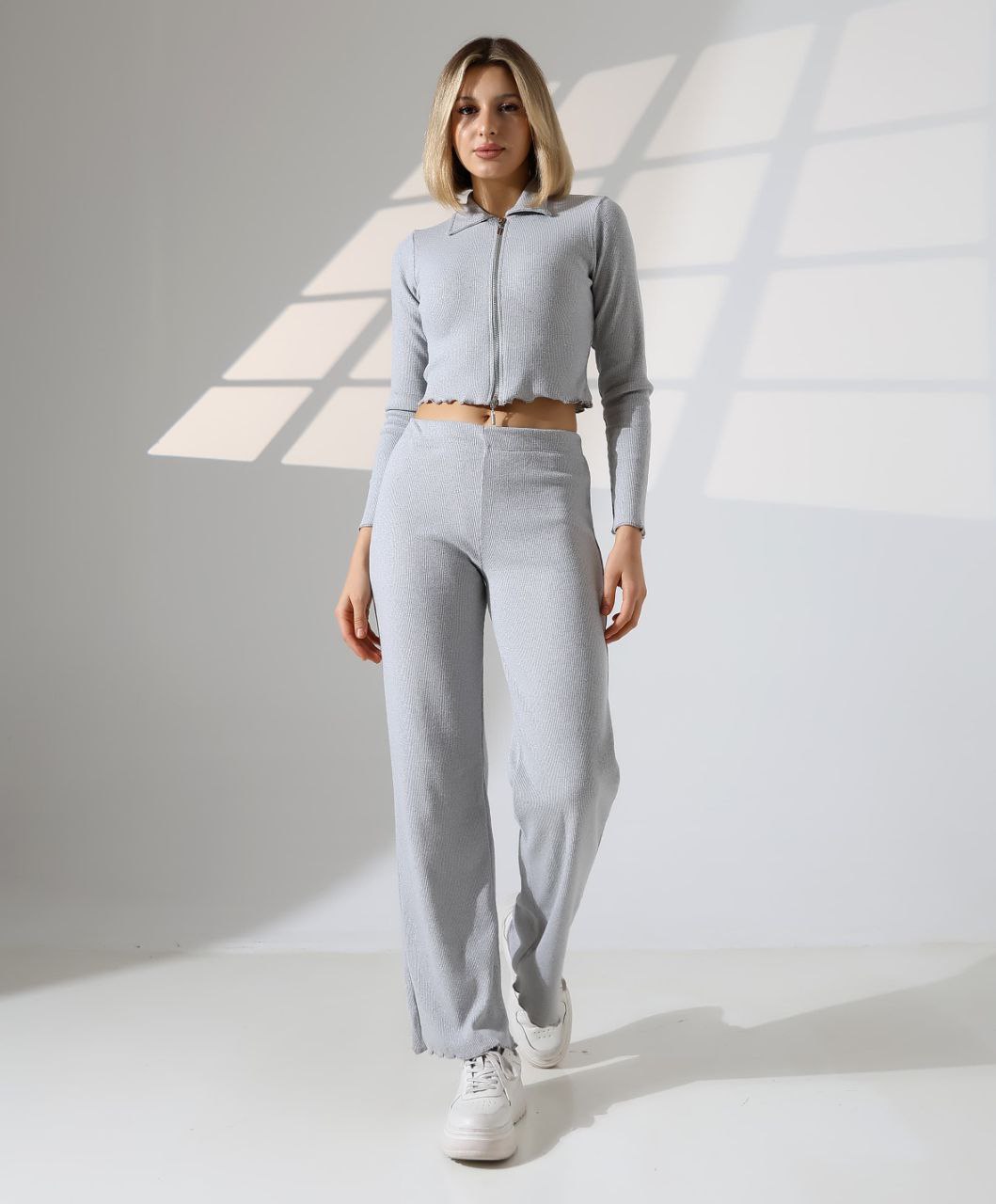 Zippered Crop Jacket Tracksuit Set