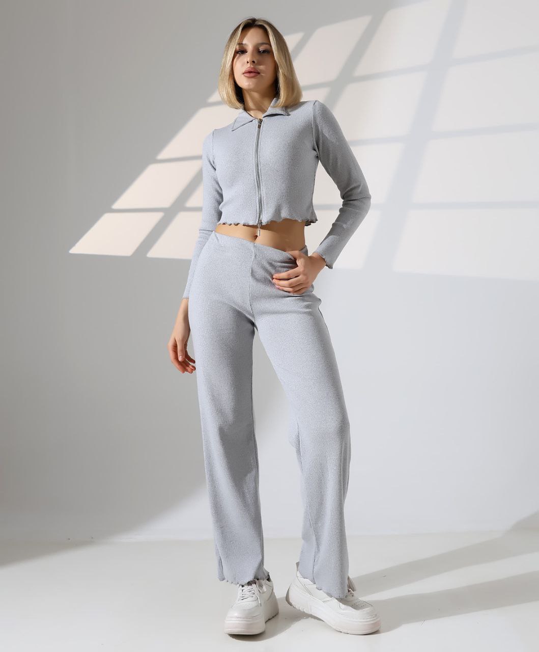 Zippered Crop Jacket Tracksuit Set
