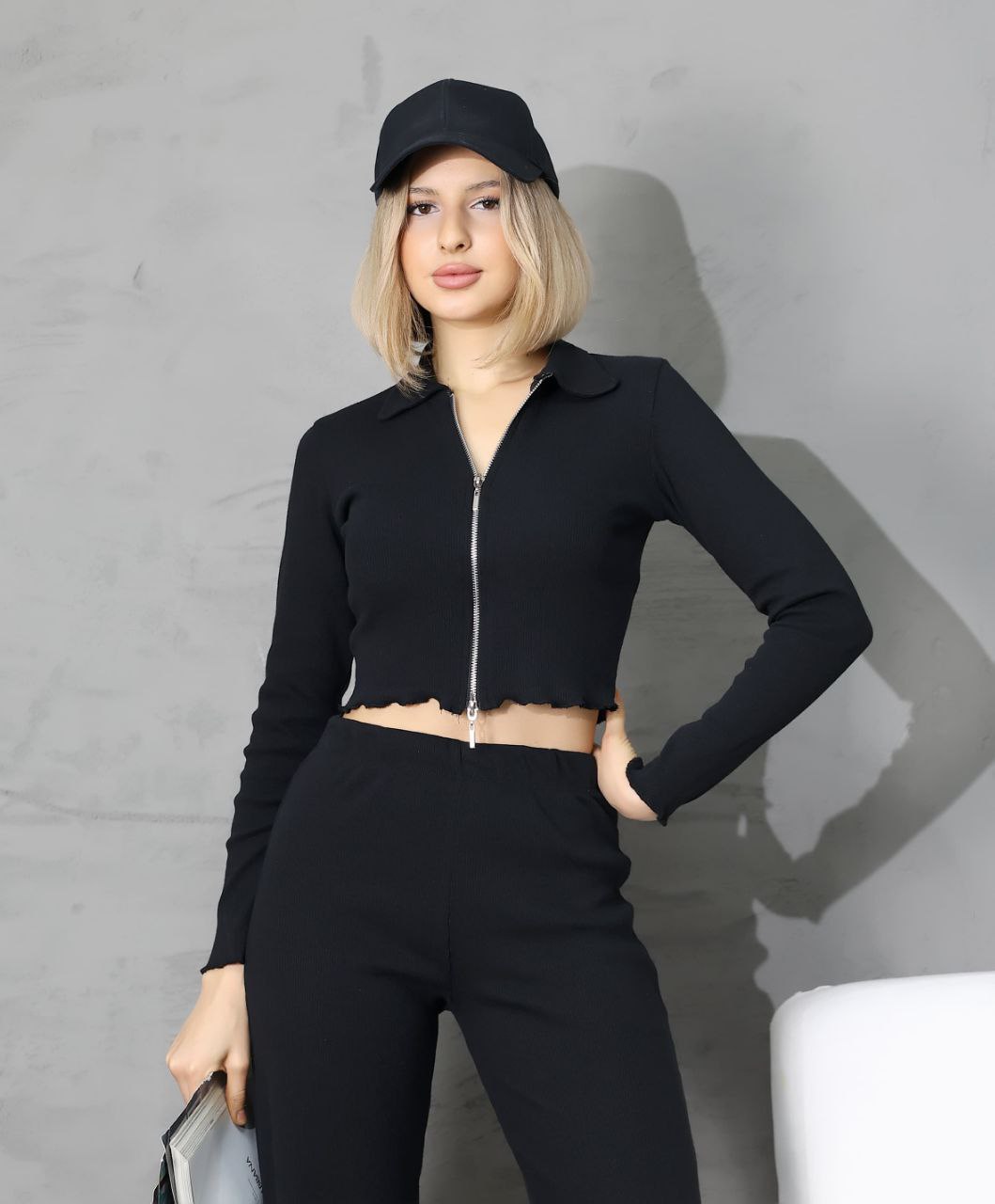Fermuarlı Crop Ceket Eşofman Takımı