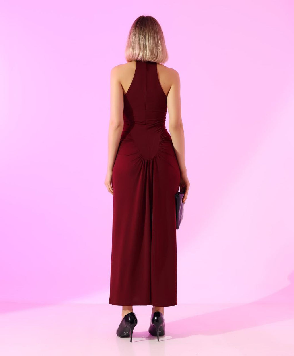 Düğmeli Halter Maxi Elbise