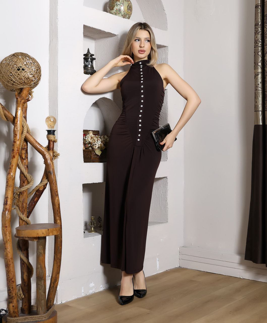 Button-Down Halter Maxi Dress