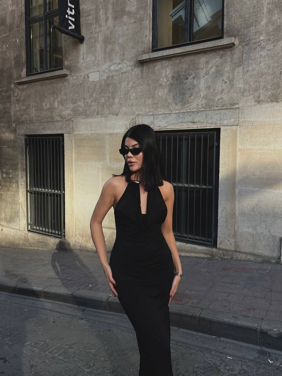 Keyhole Halter Maxi Elbise
