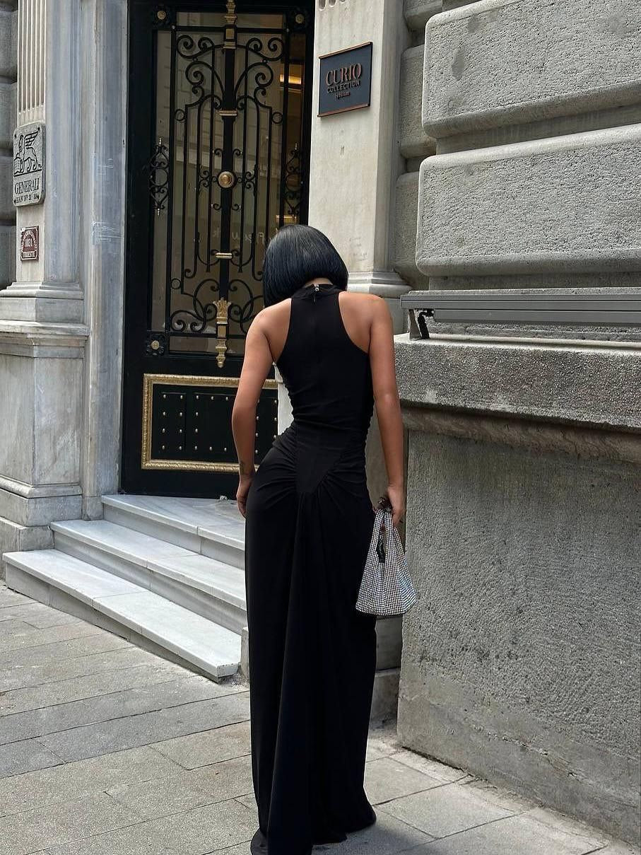Keyhole Halter Maxi Elbise