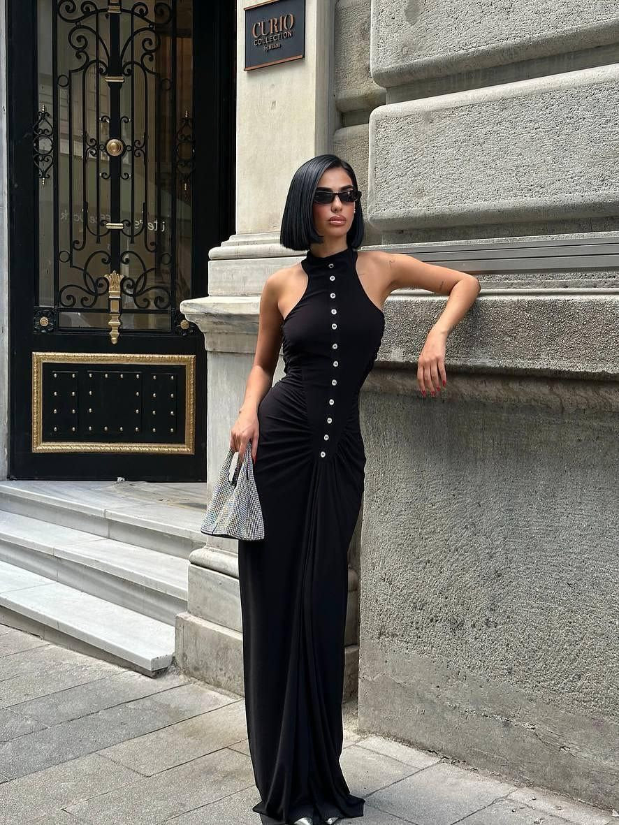Keyhole Halter Maxi Elbise