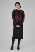 Argyle Desenli Triko Kazak Bordo