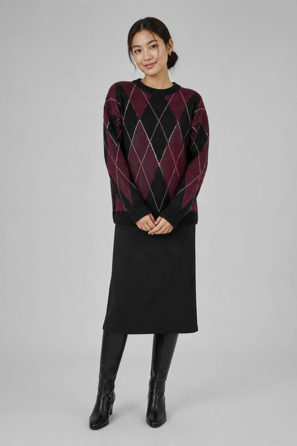Argyle Desenli Triko Kazak Bordo