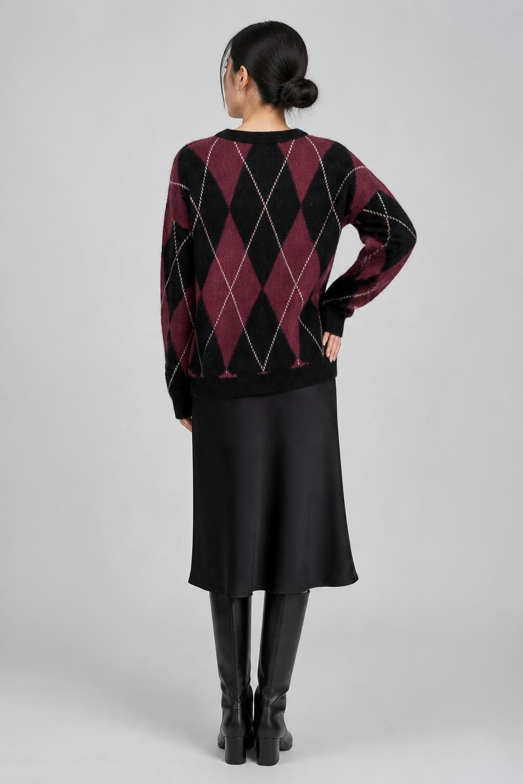 Argyle Desenli Triko Kazak Bordo
