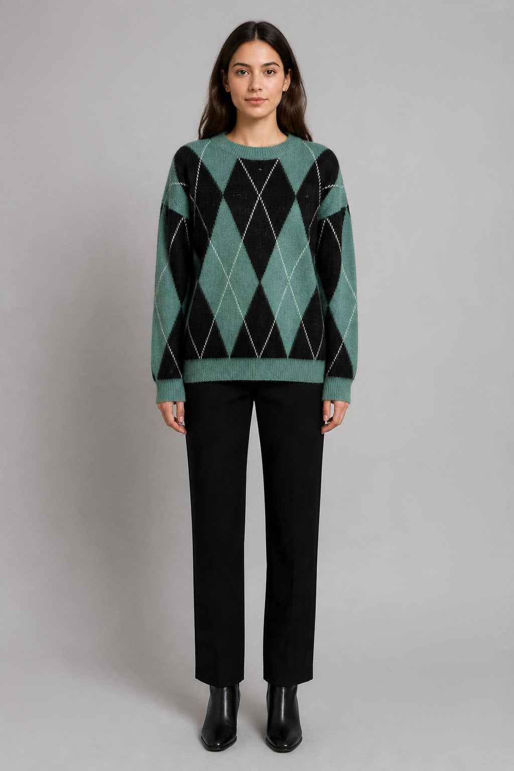 Argyle Desenli Triko Kazak Mint