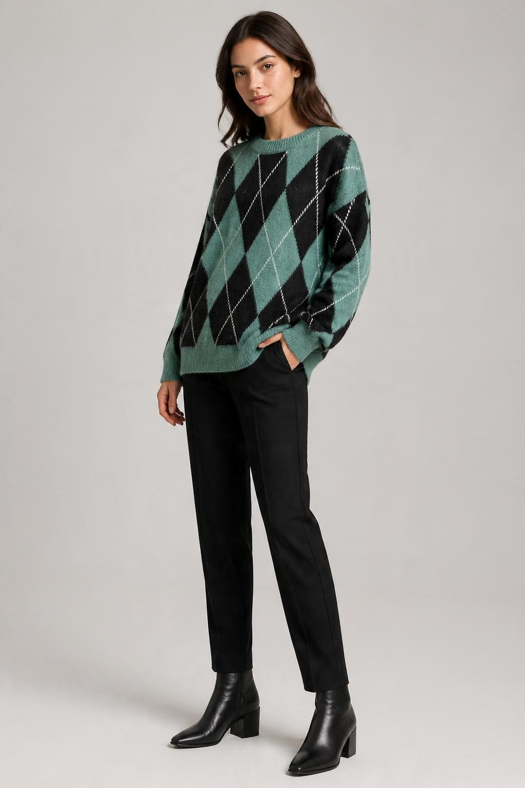 Argyle Desenli Triko Kazak Mint