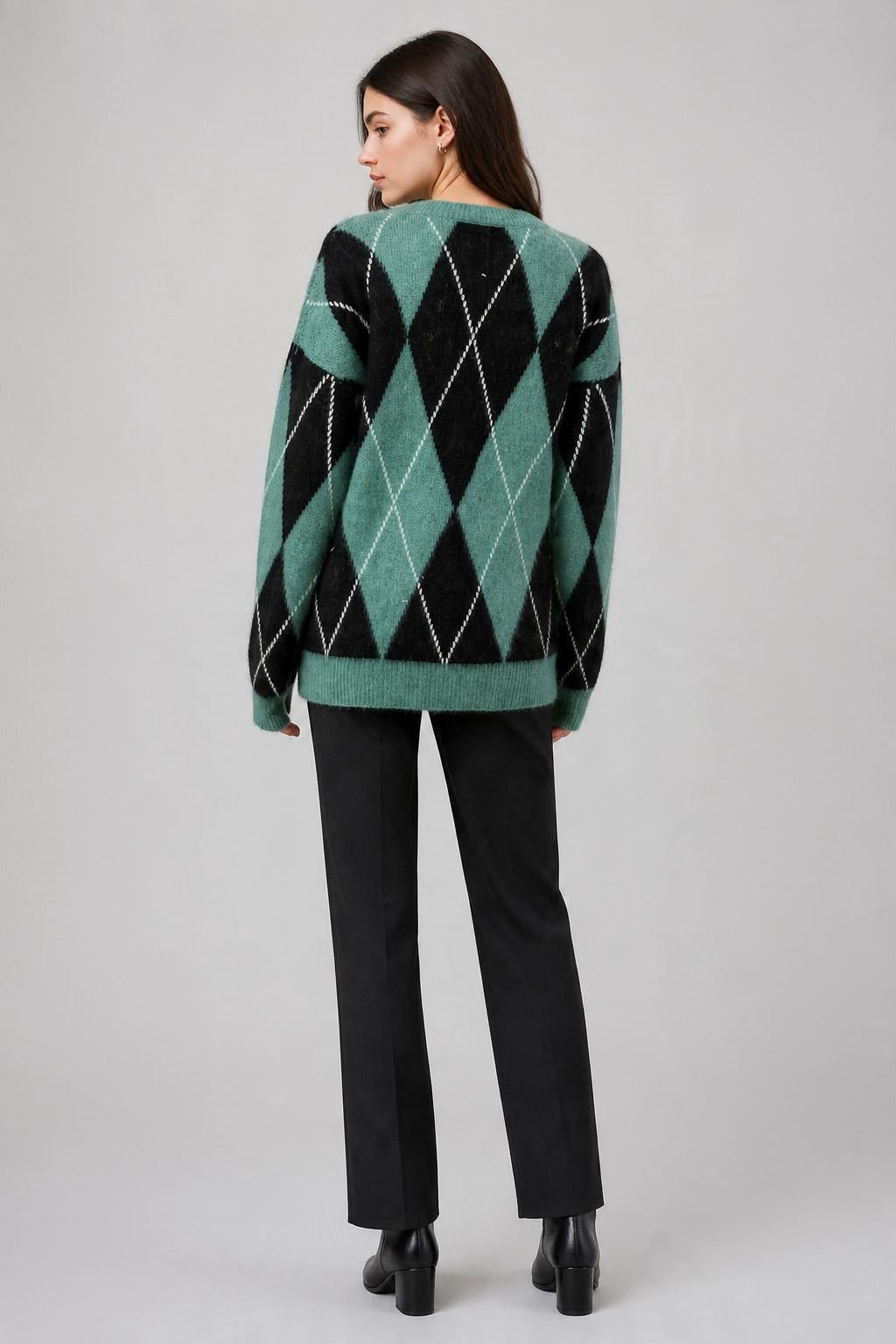 Argyle Desenli Triko Kazak Mint