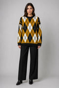 Argyle Desenli Oversize Triko Kazak Hardal