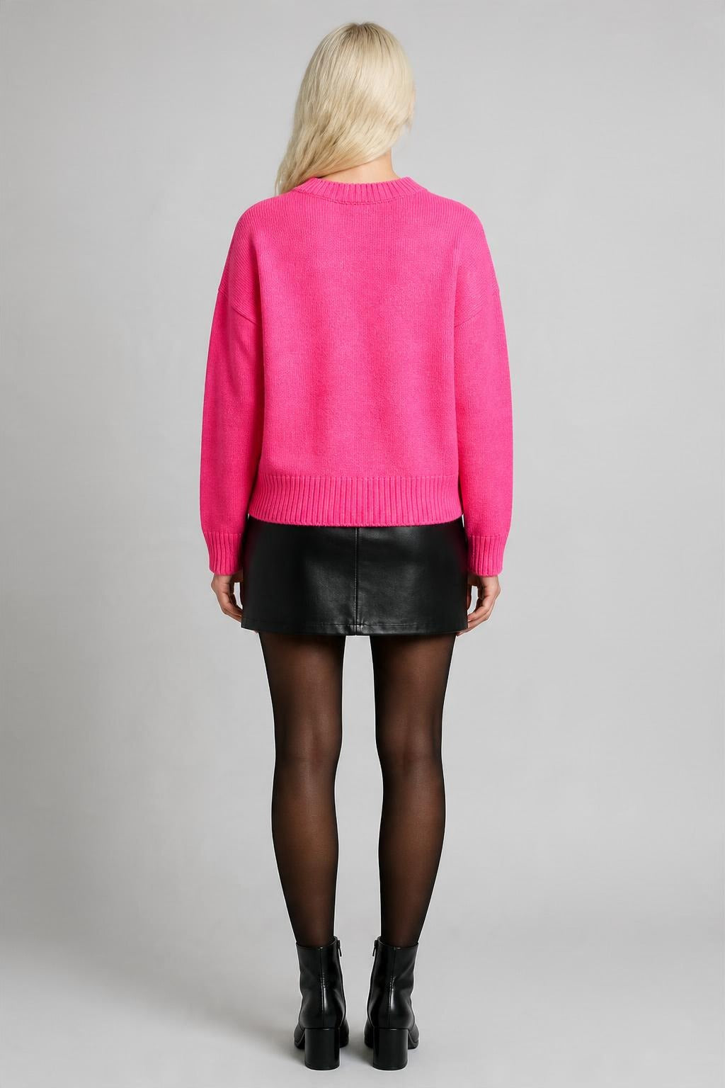 Basic Triko Kazak Neon Pembe