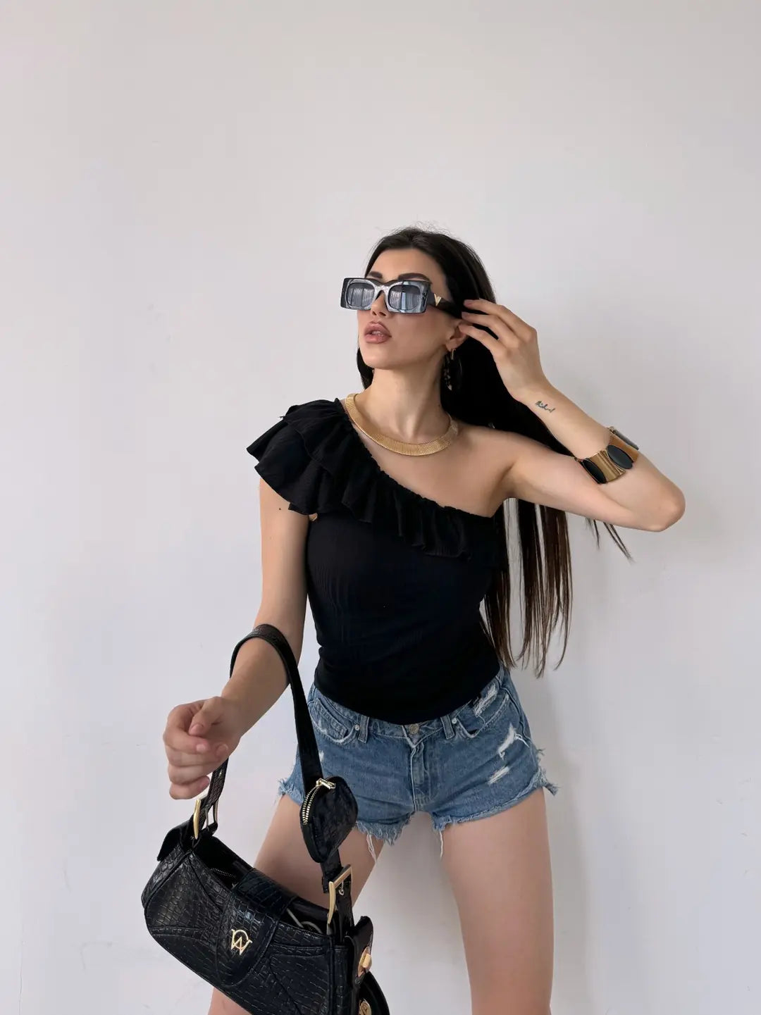Tek Omuz Fırıfır Detaylı Bluz - WEST CLUB
