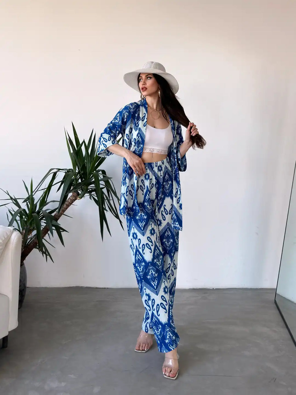 Desenli Kimono Ve Pantolon İkili Takım - WEST CLUB