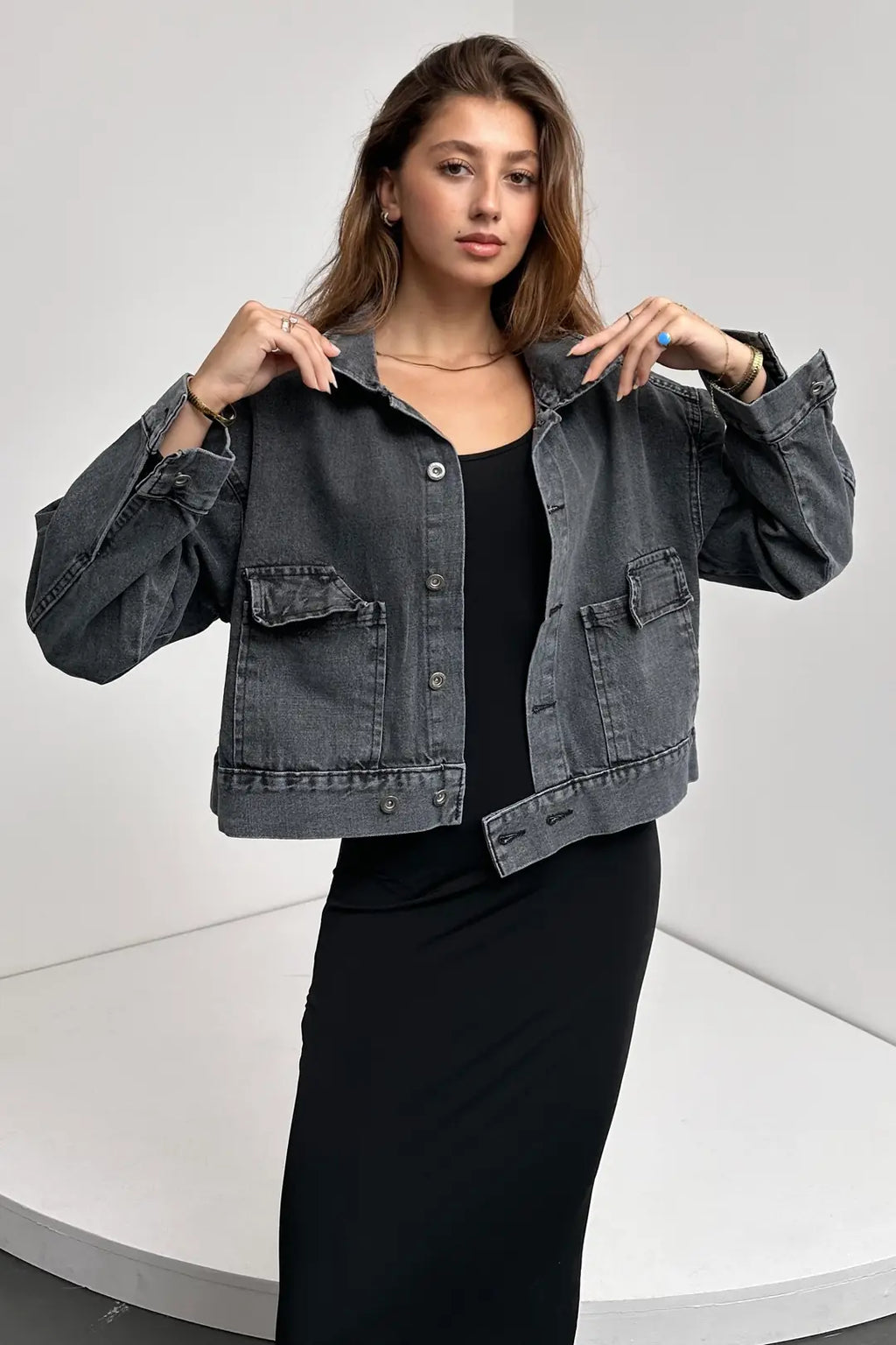 Çift Cep Beli Düğme Detaylı Denim Ceket - WEST CLUB