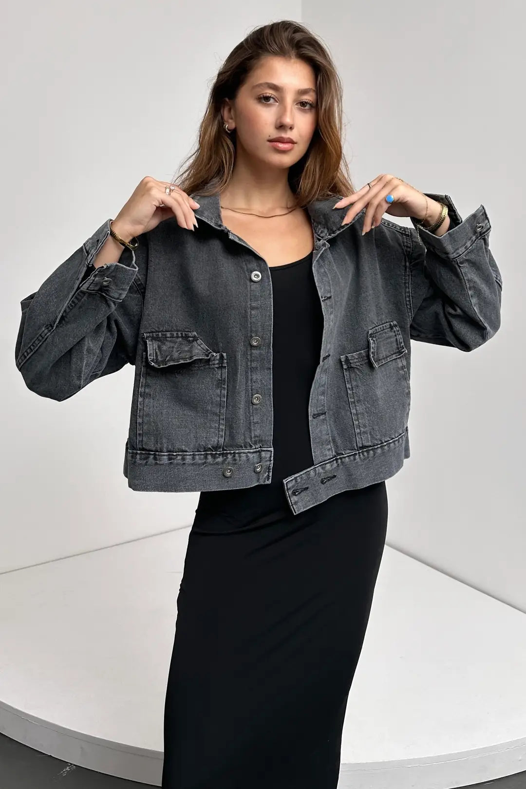 Çift Cep Beli Düğme Detaylı Denim Ceket - WEST CLUB