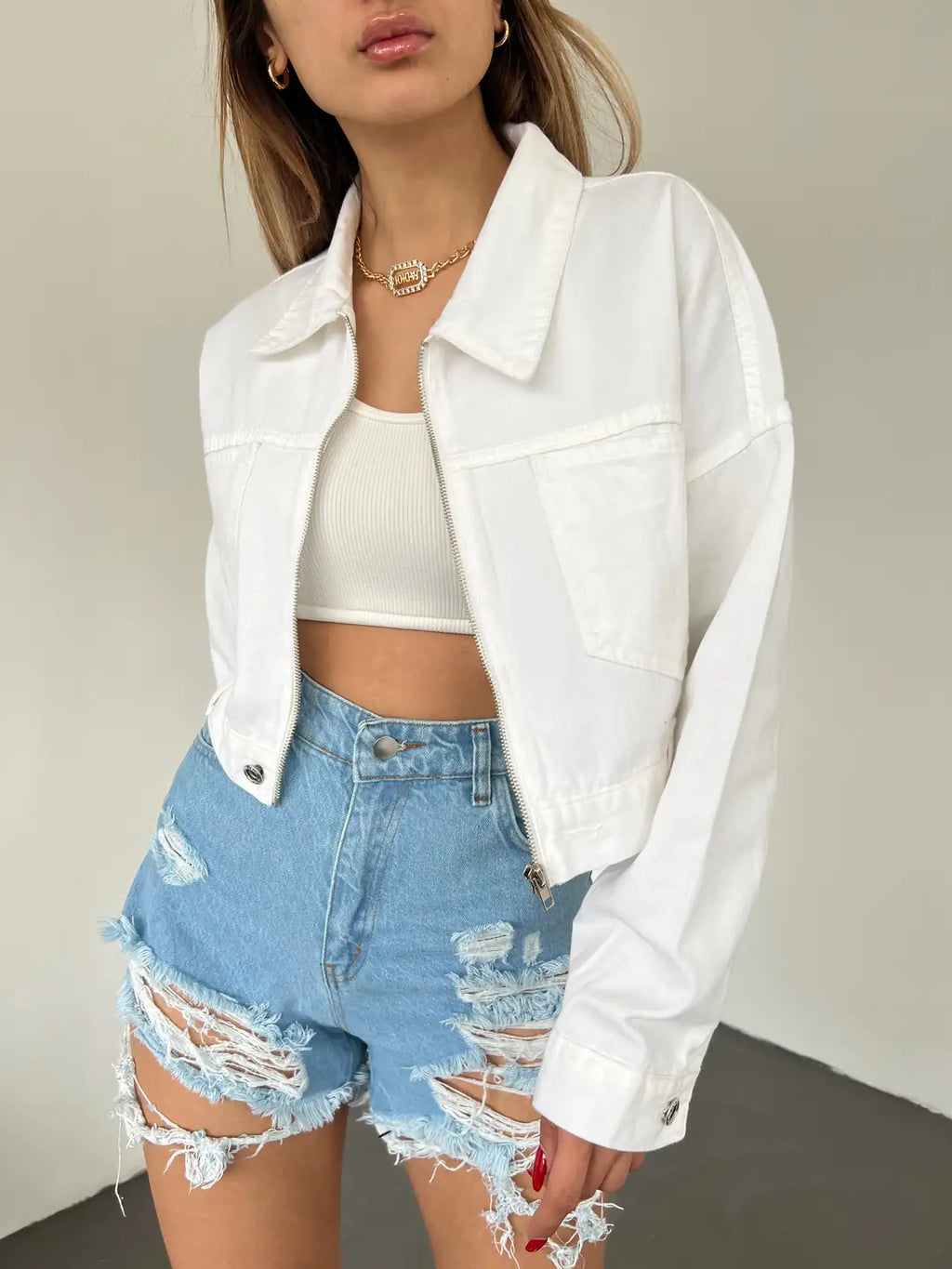 Fermuarlı Çift Cepli Denim Ceket - WEST CLUB