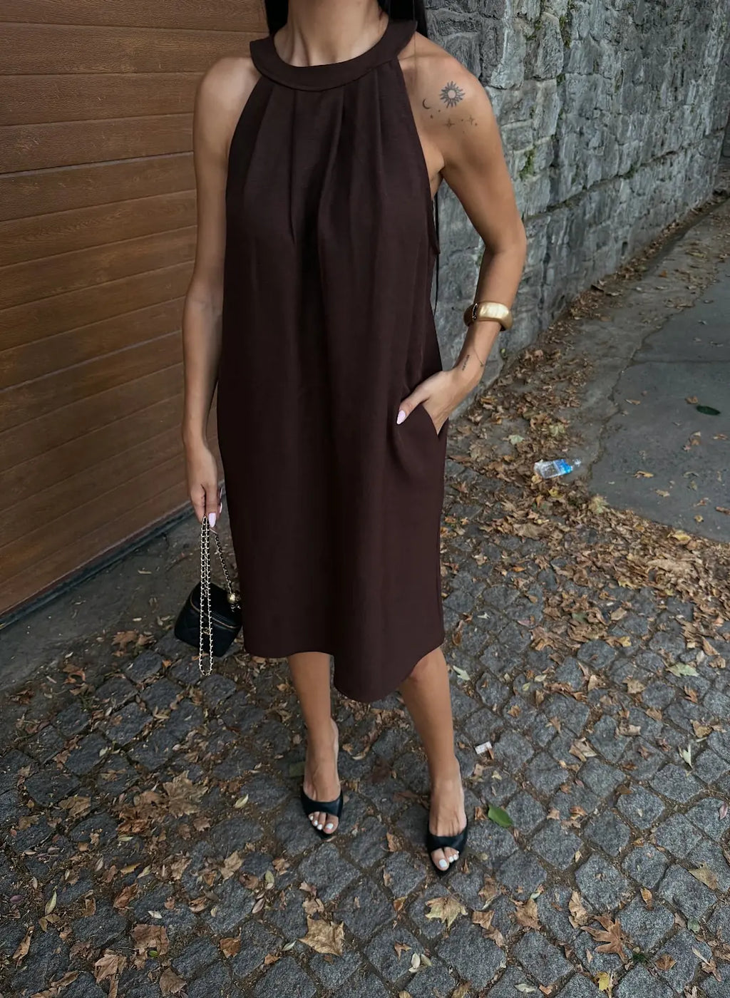 Halter Yaka Dokuma Midi Elbise - WEST CLUB