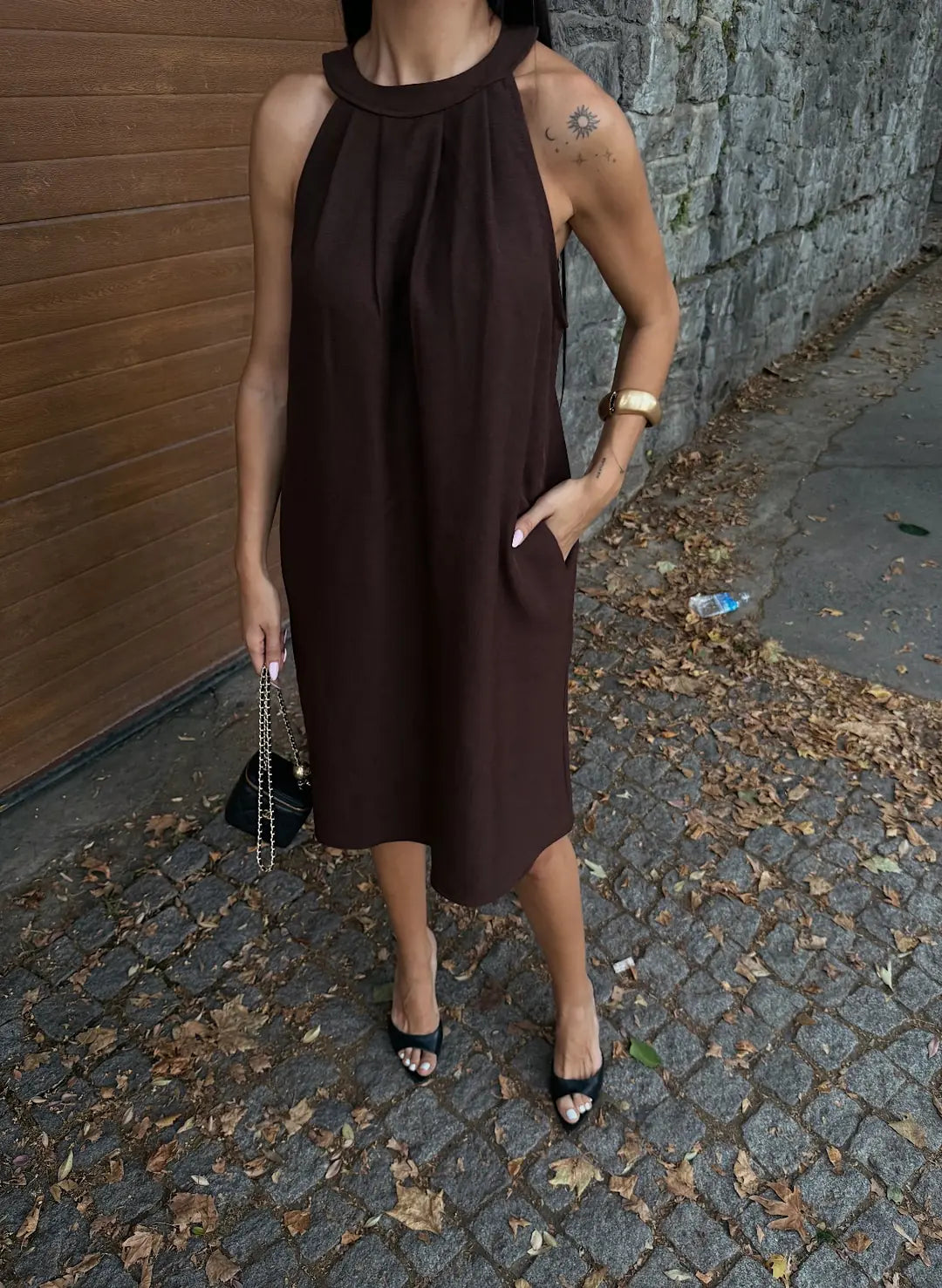 Halter Yaka Dokuma Midi Elbise - WEST CLUB