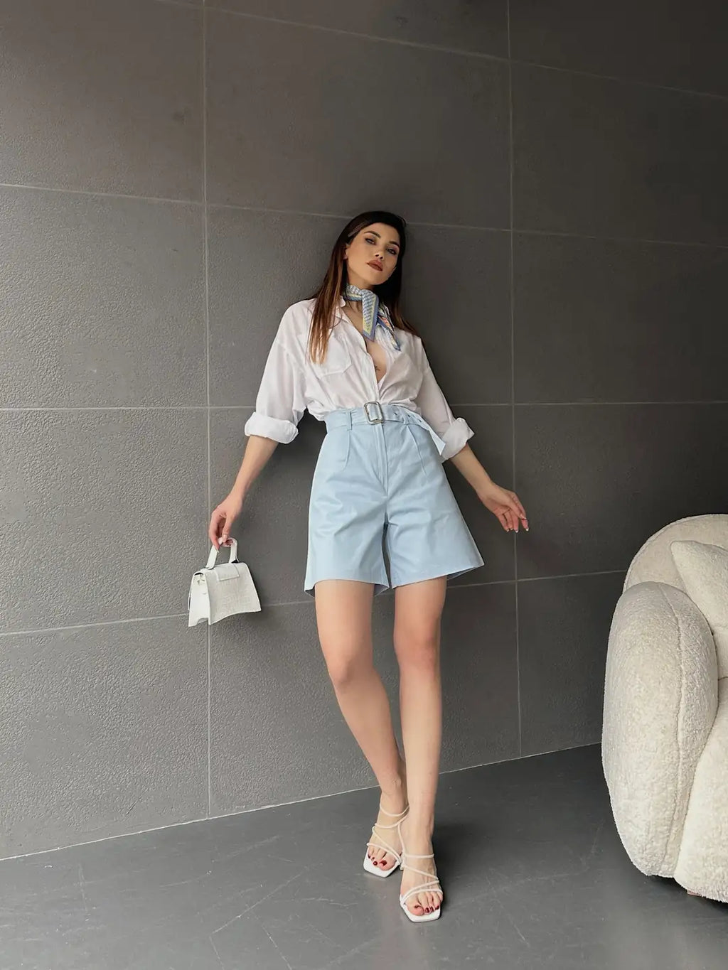 Kuş Gözü Kemerli Geniş Paçalı Mom Şort - WEST CLUB