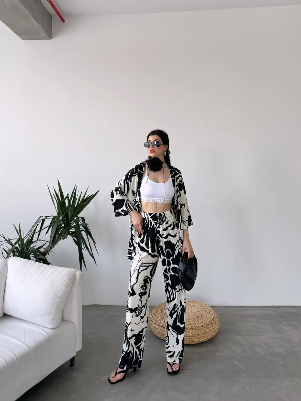 Desenli Kimono Ve Pantolon İkili Takım - WEST CLUB