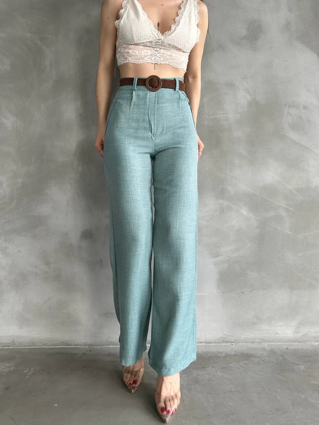 Beli Kemerli Keten Pantolon - WEST CLUB