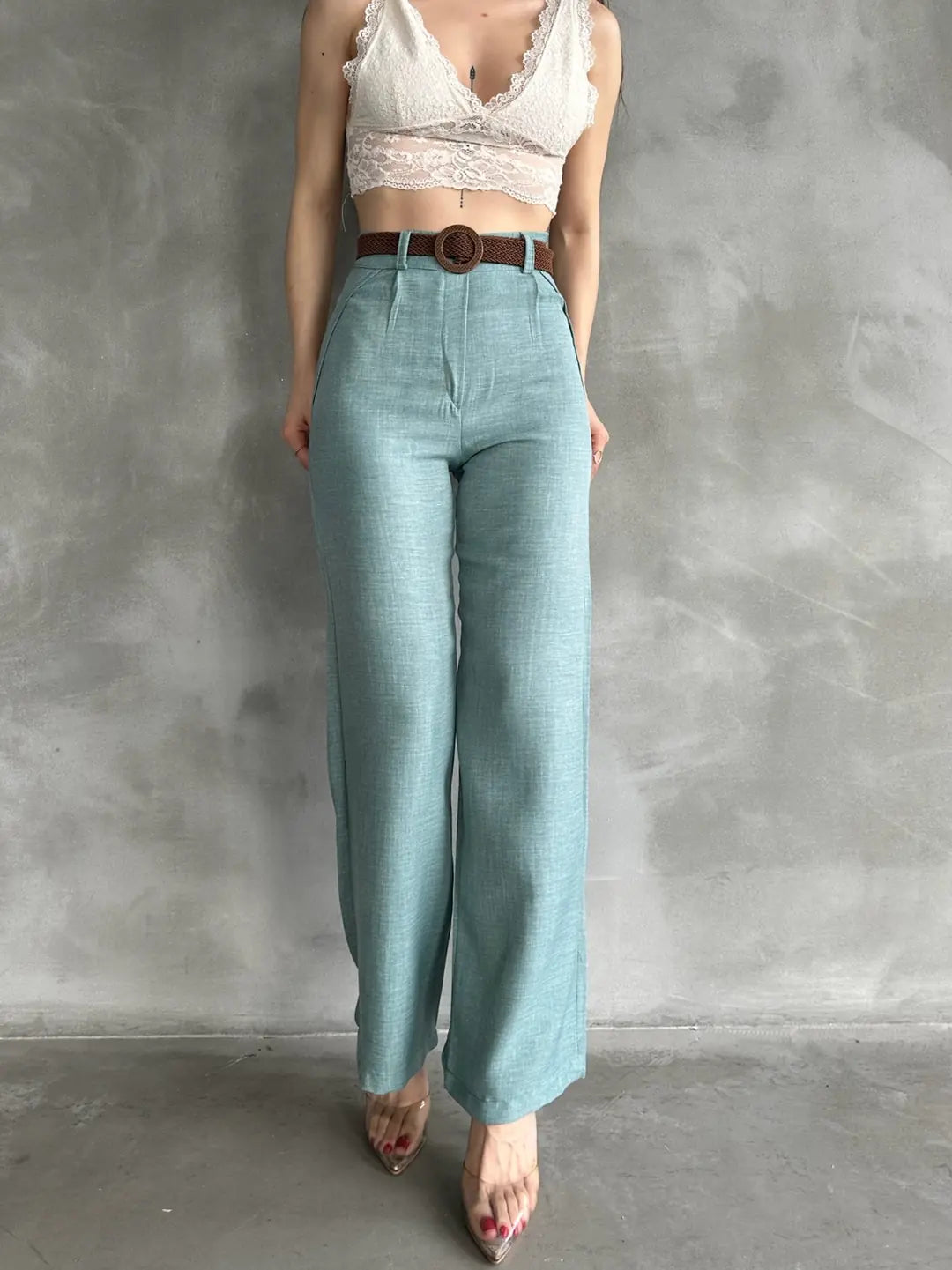 Beli Kemerli Keten Pantolon - WEST CLUB