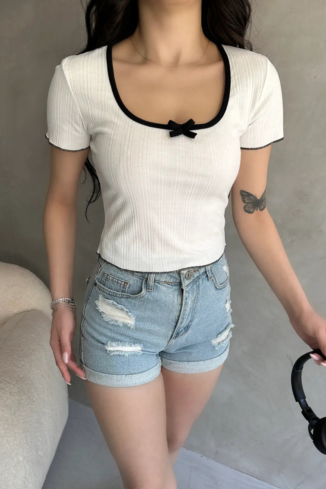 Havuz Yaka Biye Detaylı Crop Bluz - WEST CLUB