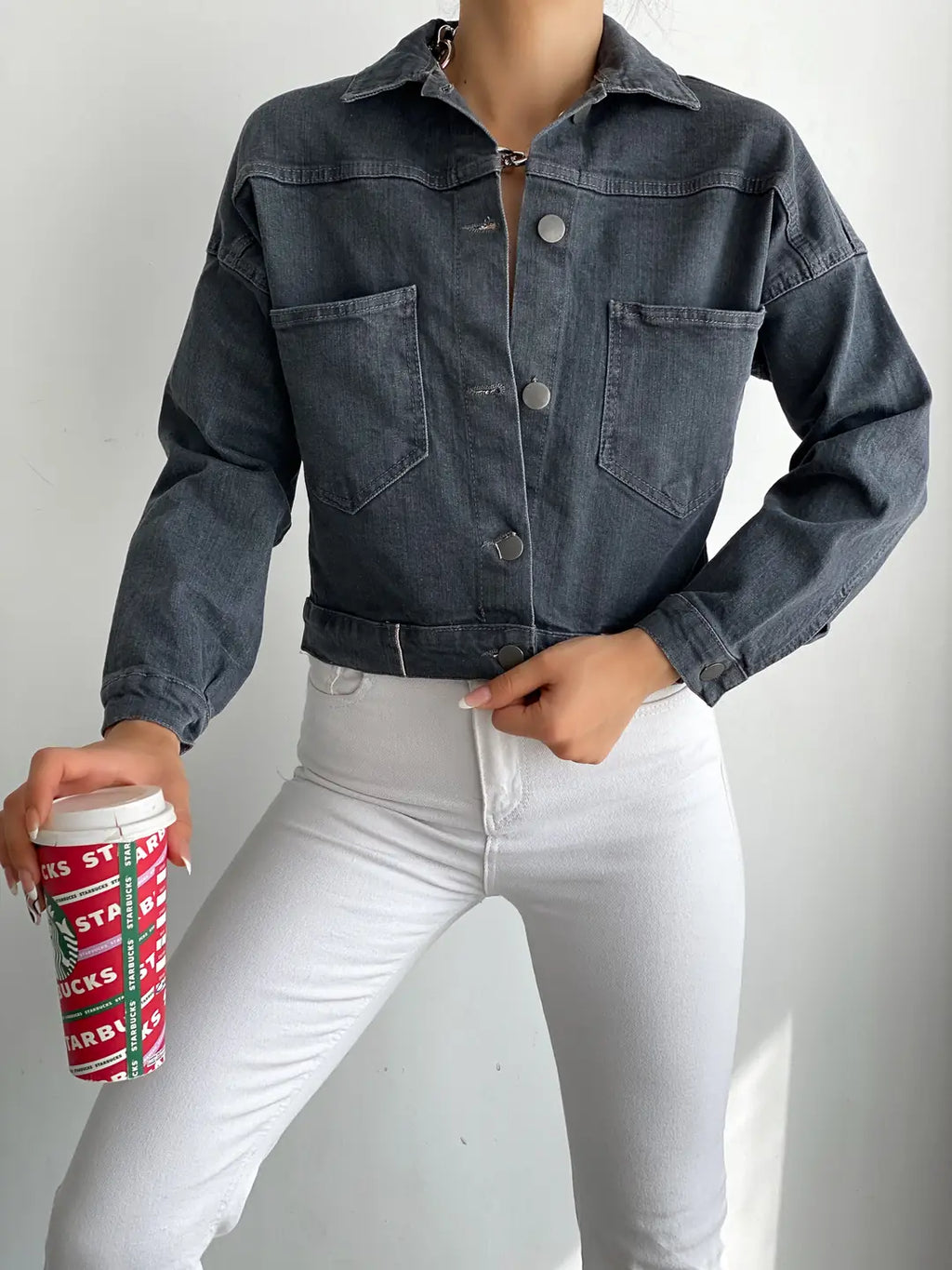 Çift Cepli Denim Crop Ceket - WEST CLUB