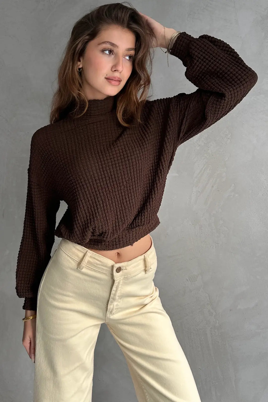 Balıkçı Yaka Dokulu Crop Bluz - WEST CLUB