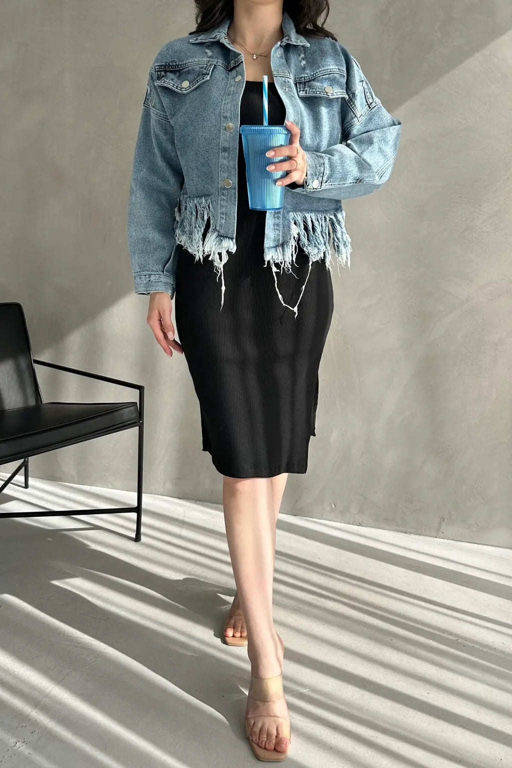 Püskül Detaylı Denim Crop Ceket - WEST CLUB