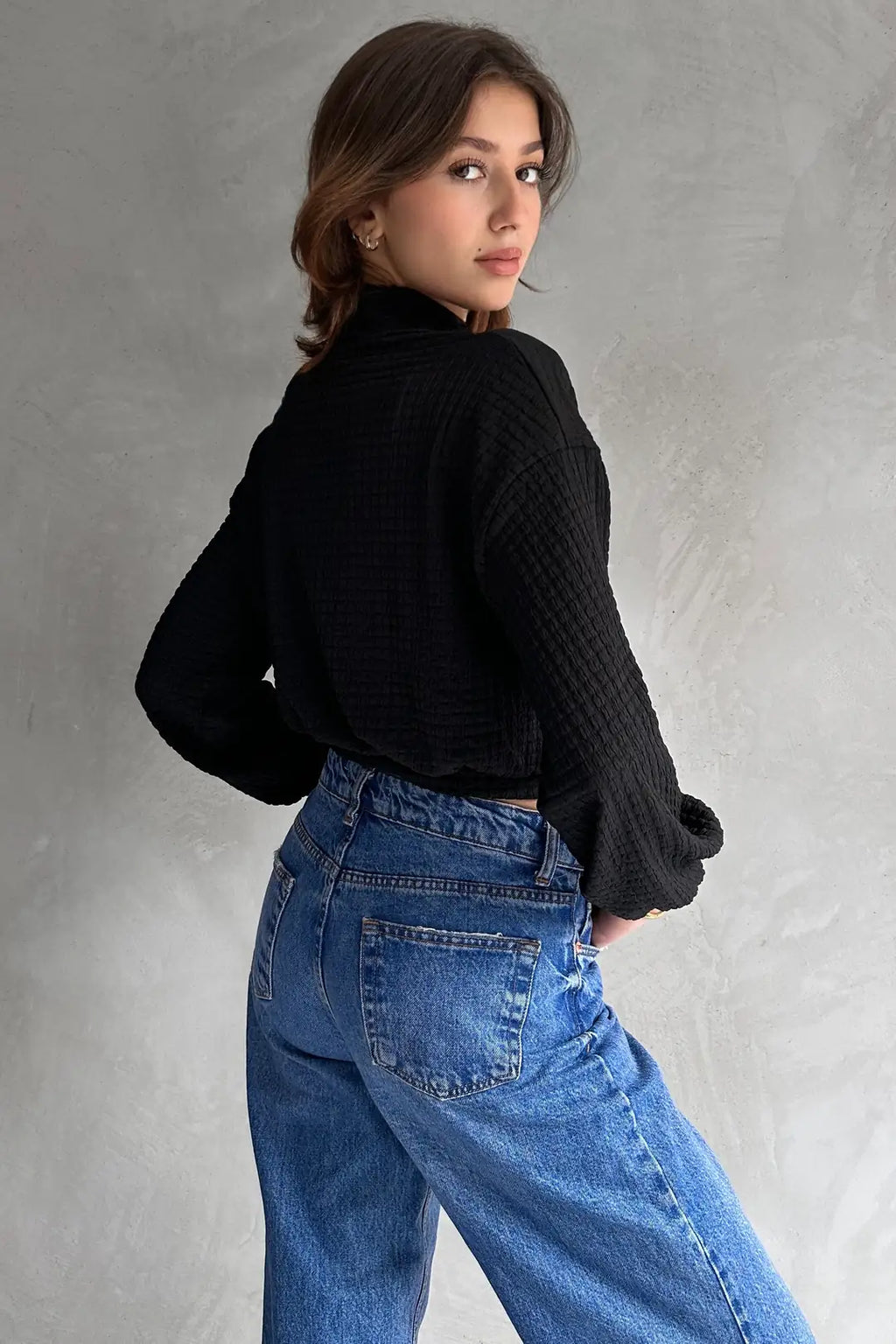 Balıkçı Yaka Dokulu Crop Bluz - WEST CLUB