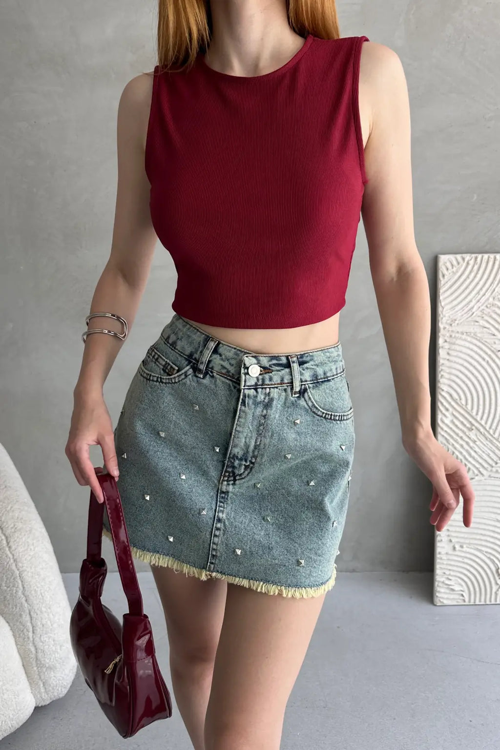 Sırtı Kemer Detaylı Kaşkorse Crop Bluz - WEST CLUB