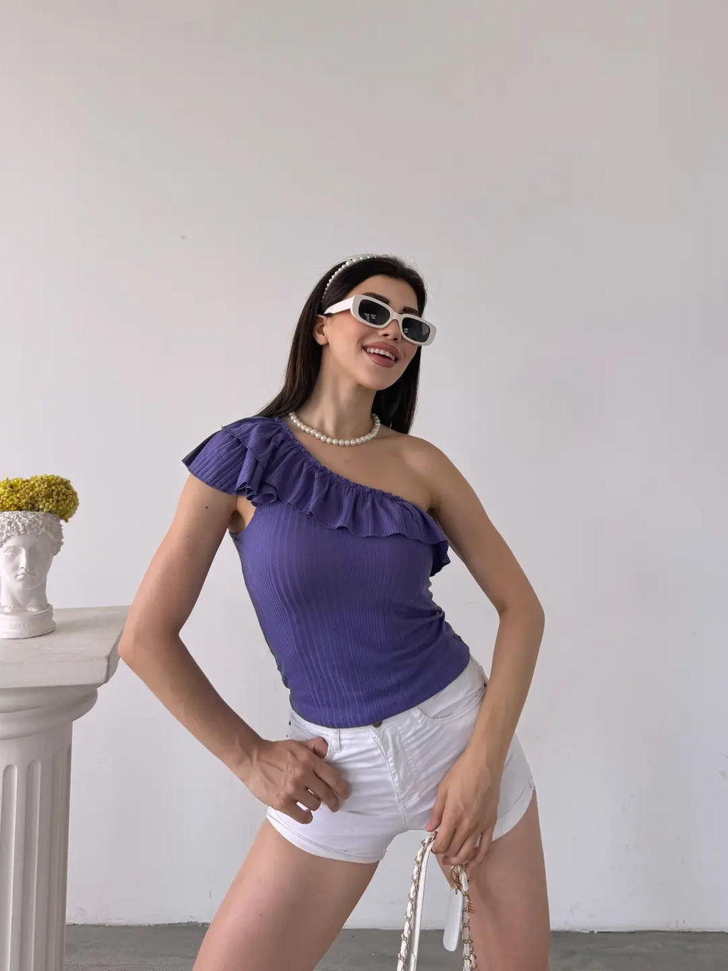 Tek Omuz Fırıfır Detaylı Bluz - WEST CLUB