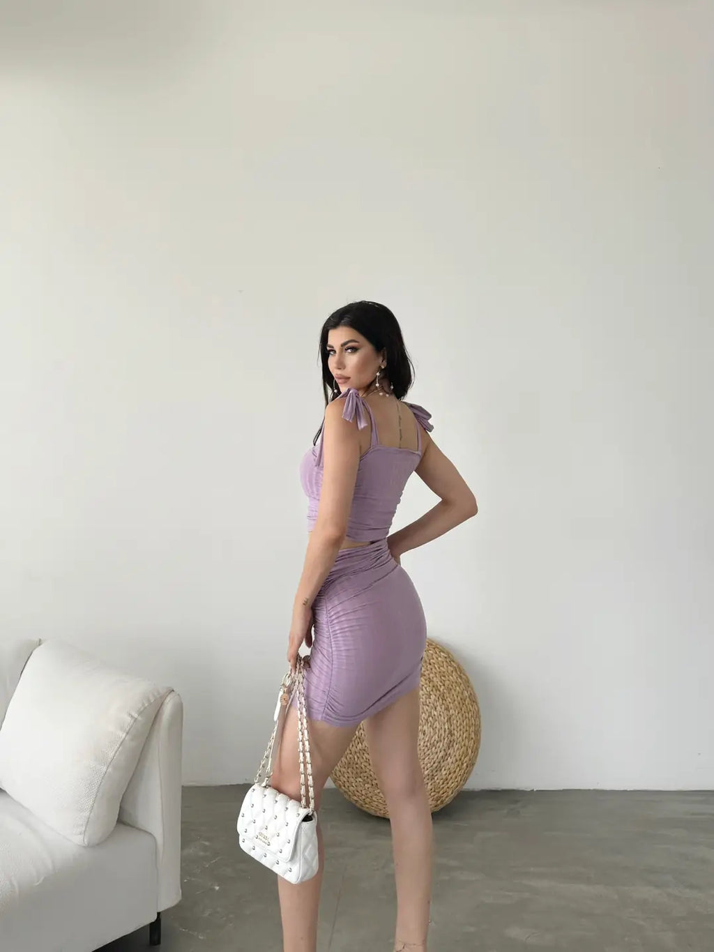 Bağcık Detaylı Crop Bluz Ve Etek İkili Takım - WEST CLUB