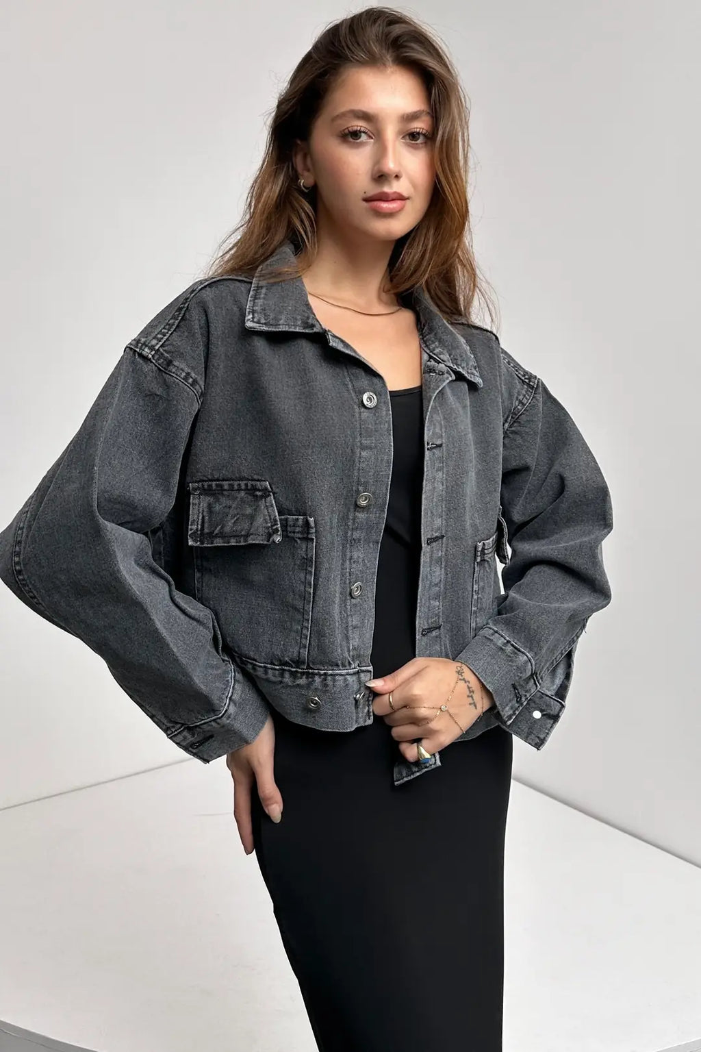 Çift Cep Beli Düğme Detaylı Denim Ceket - WEST CLUB
