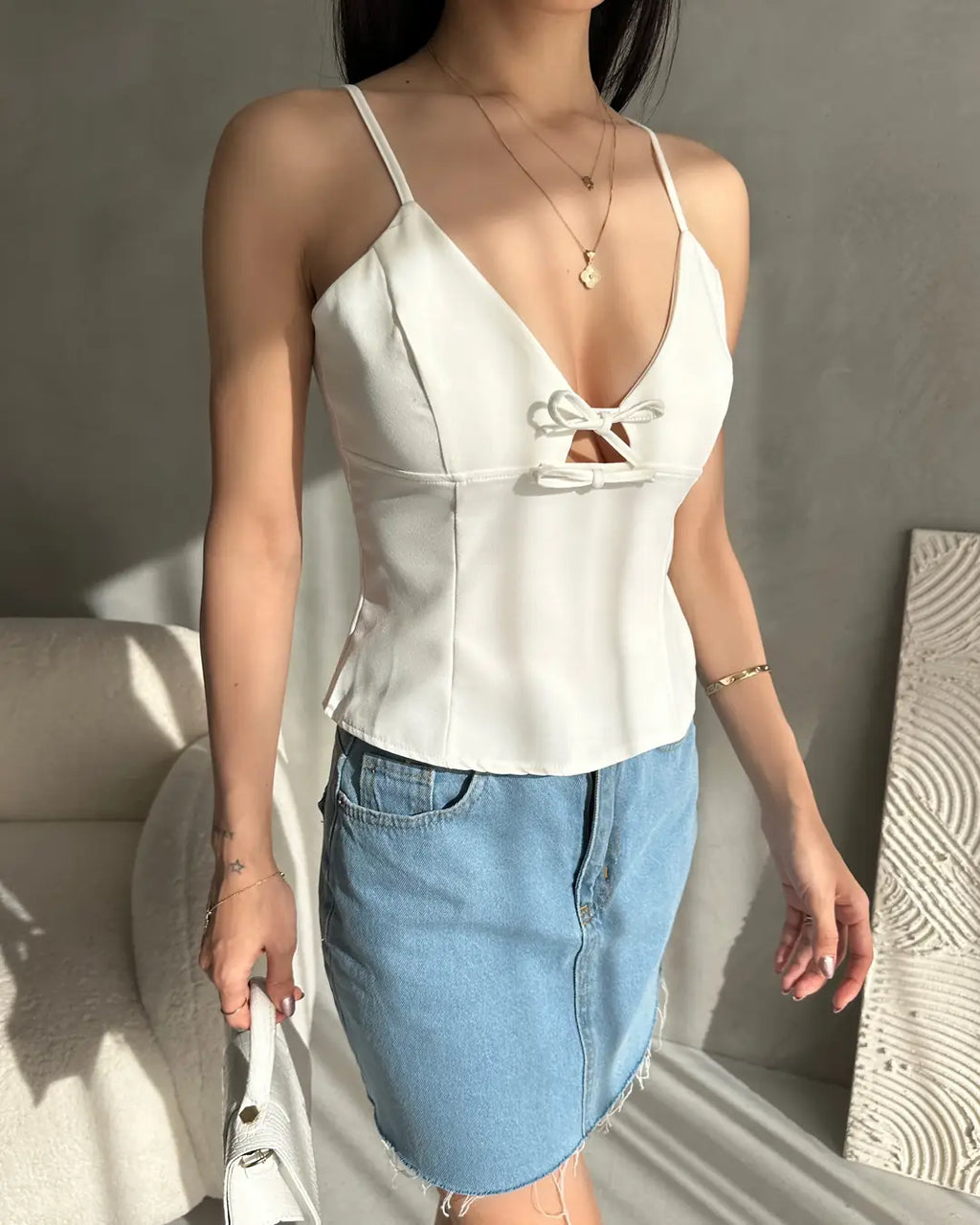 İp Askılı Fiyonk Detaylı Crep Bluz - WEST CLUB