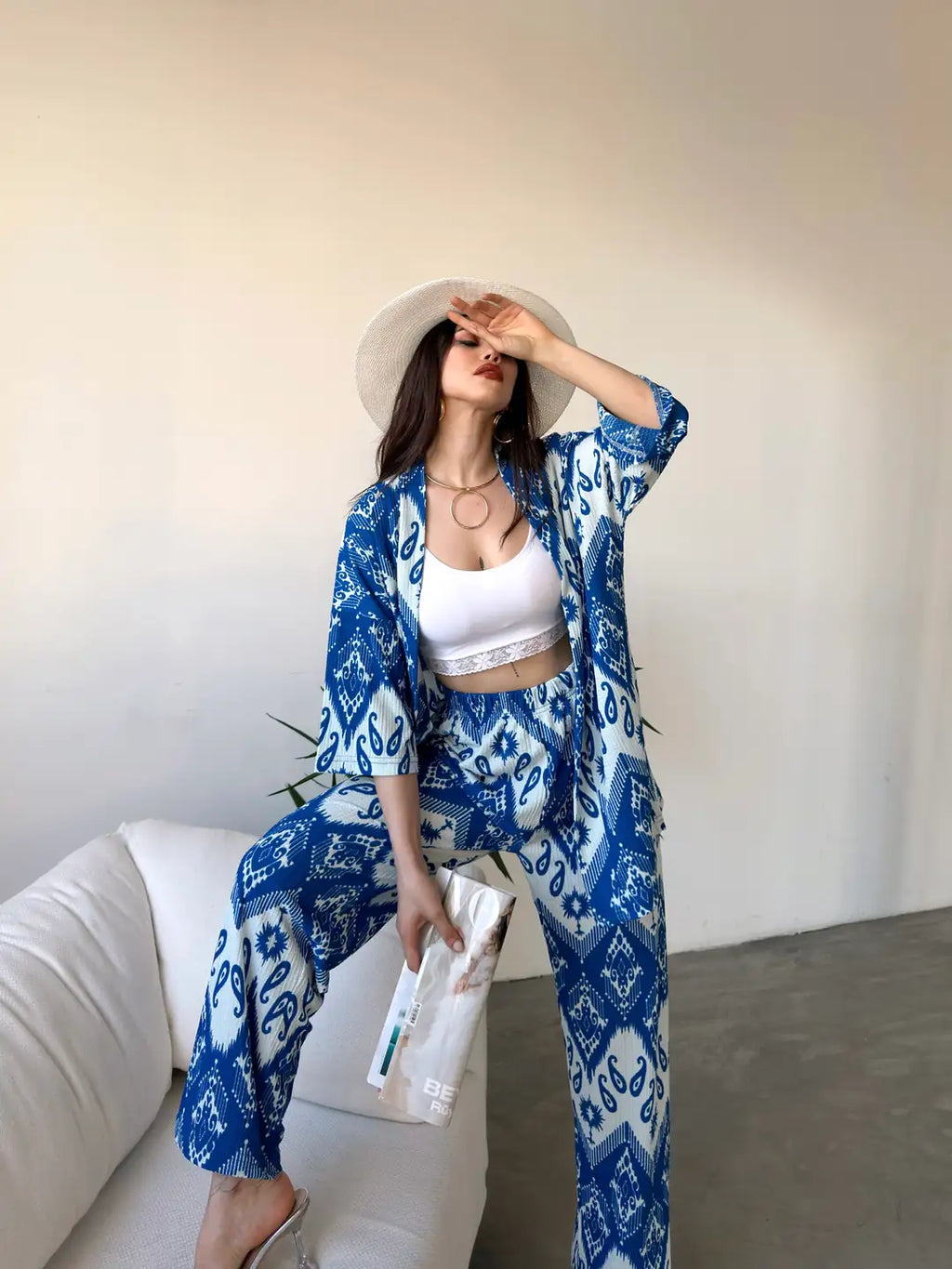 Desenli Kimono Ve Pantolon İkili Takım - WEST CLUB