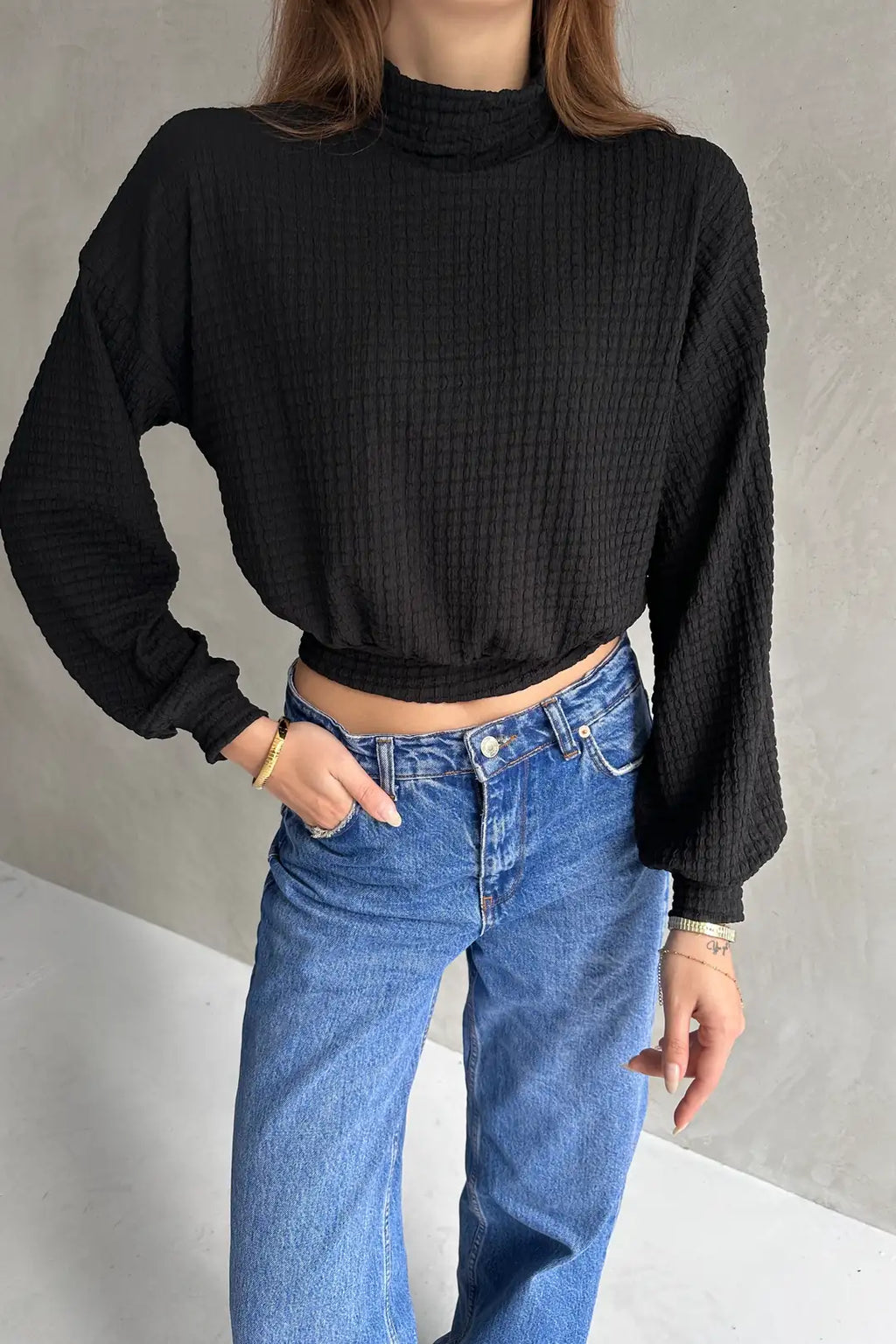 Balıkçı Yaka Dokulu Crop Bluz - WEST CLUB