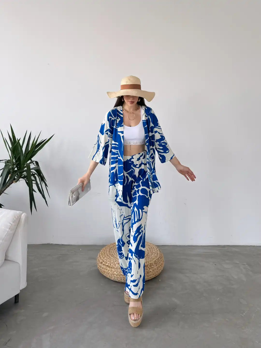 Desenli Kimono Ve Pantolon İkili Takım - WEST CLUB