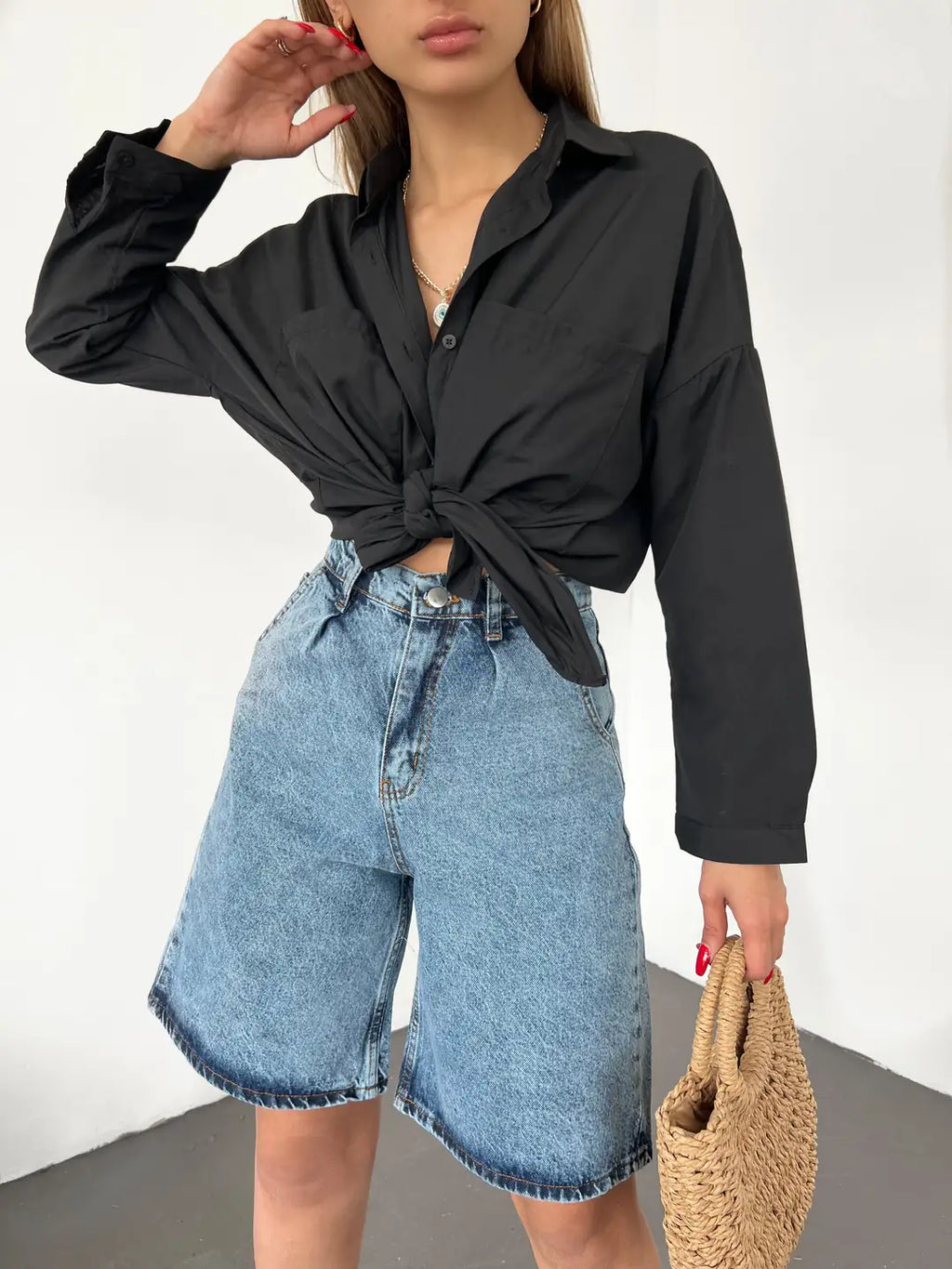 Çift Cepli Bermuda Denim Şort - WEST CLUB
