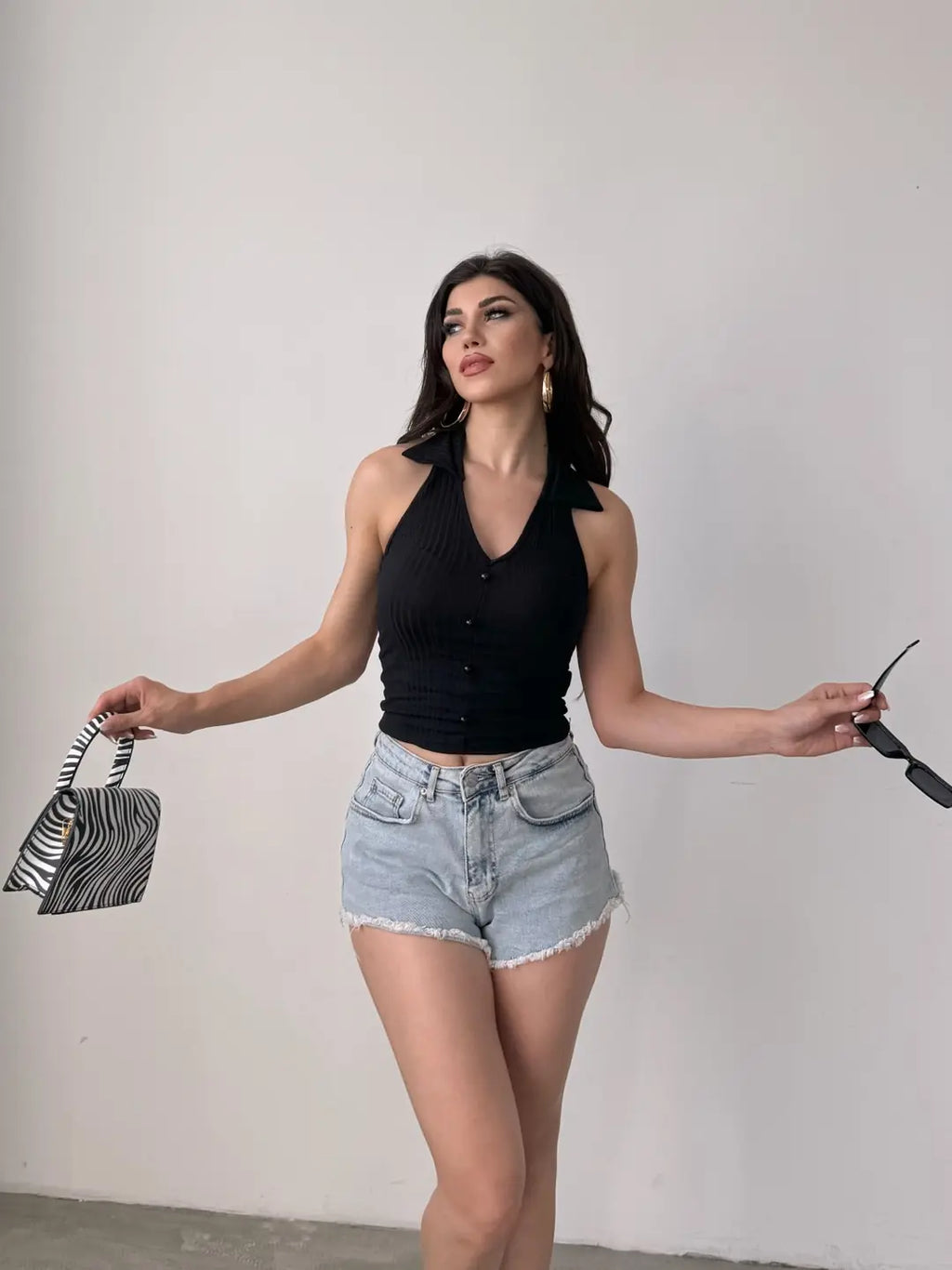 Gömlek Yaka Önü Düğme Detaylı Bluz - WEST CLUB
