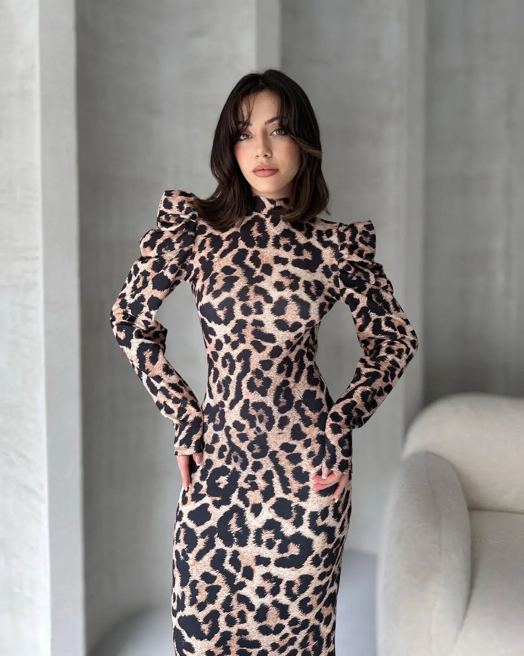 Sırt Dekolteli Leopar Desenli Elbise - WEST CLUB