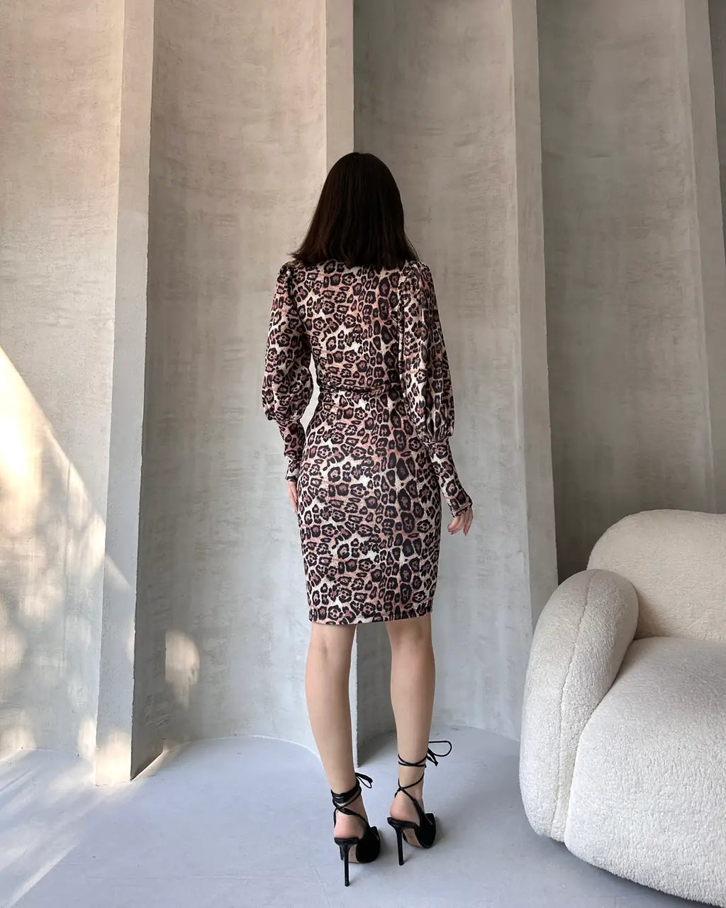 Leopar Desenli Midi Boy Elbise - WEST CLUB